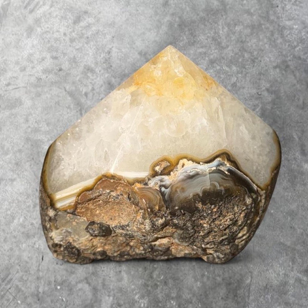 Natural Agate and Quartz Crystal Tower with Raw Matrix Base